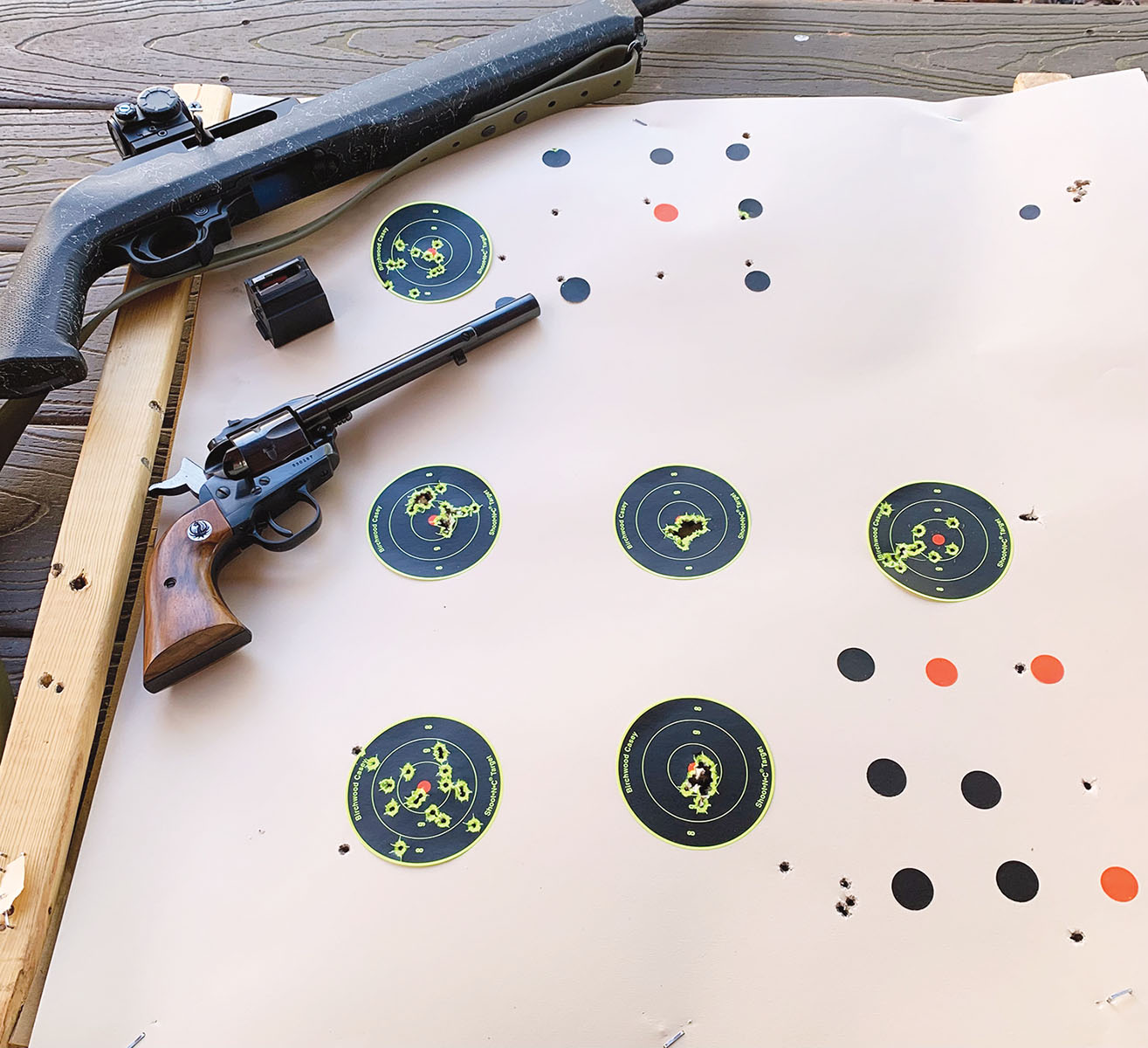 Some of the ways you can set up your stick-on targets. The small dots make challenging targets.